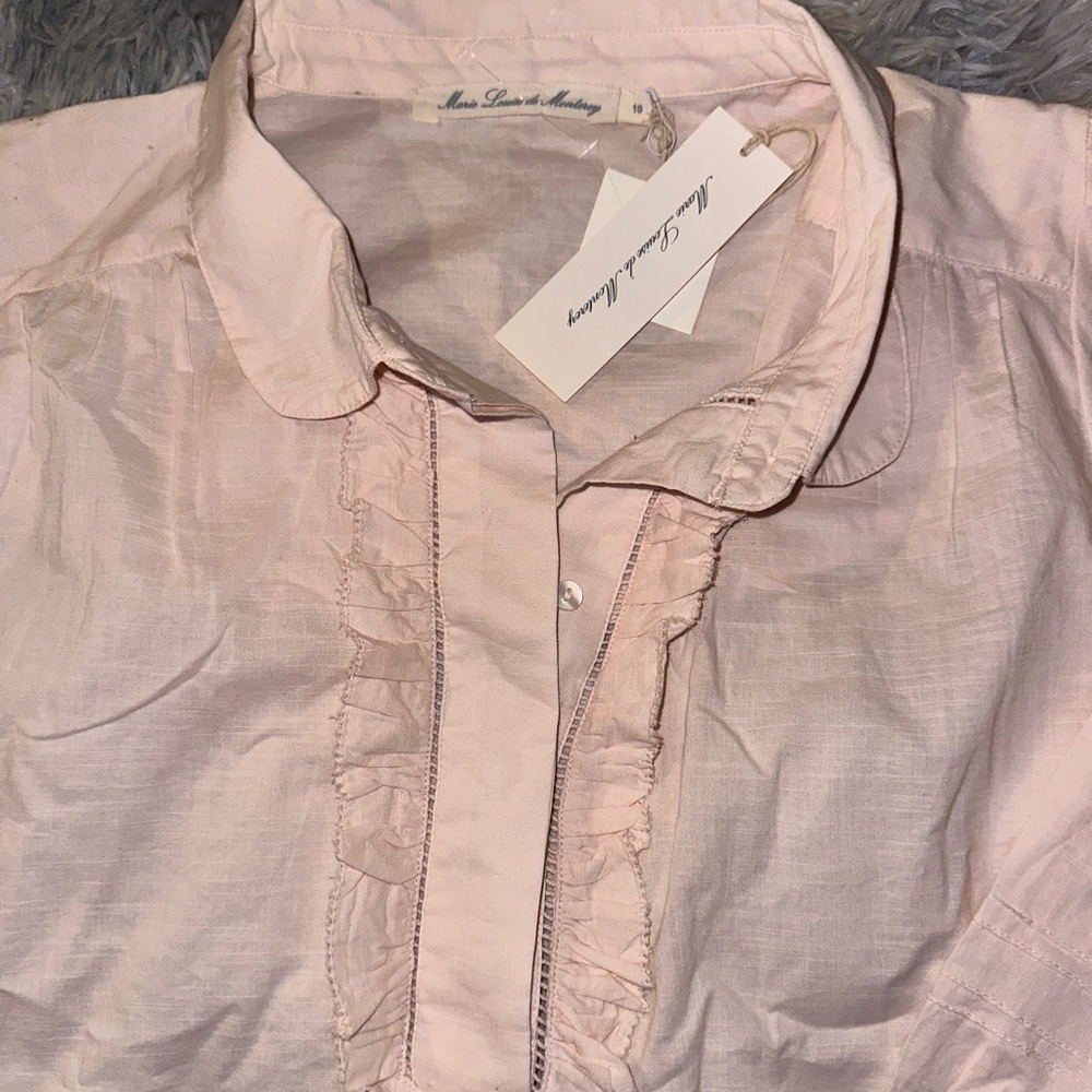 Marie Louise De Monterey Volent Cotton Light Pink Ruffle Collar Shirt - NWT sz10 - Picture 5 of 7